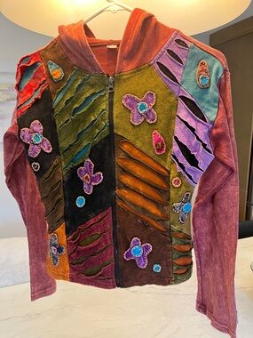 Bohemian Multicolor Patchwork Hoodie Jacket